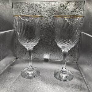 Vintage Gold Rim Wine Glasses 8” Tall. Set of 2